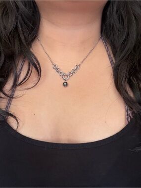 MobiusRose Chainmaille with Black Hematite Bead Pendant Necklace Stainless Steel